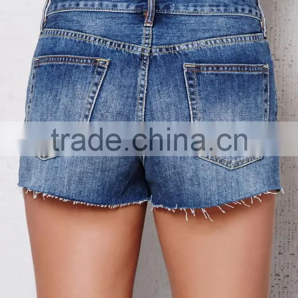 On-trend Blue Mid Rise Cutoff Denim Mountain Bike Sweat Shorts for Girls photo-3