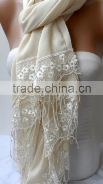 Wedding Shawl Champagne Pashmina With Cream French Lace Lightweight Summer Soft Champagne Bridesmaid Wrap Bridal Shawl Cotton Sk photo-2