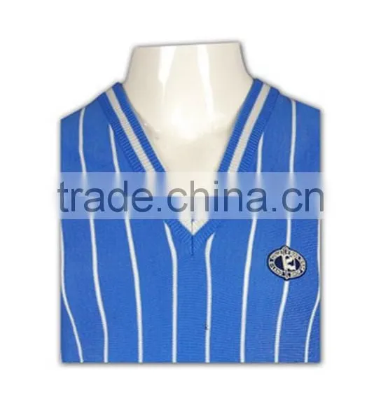 ISO9001/BSCI Manufature Blue 100% Cotton Embroidery Pattern Knitted Vests photo-5