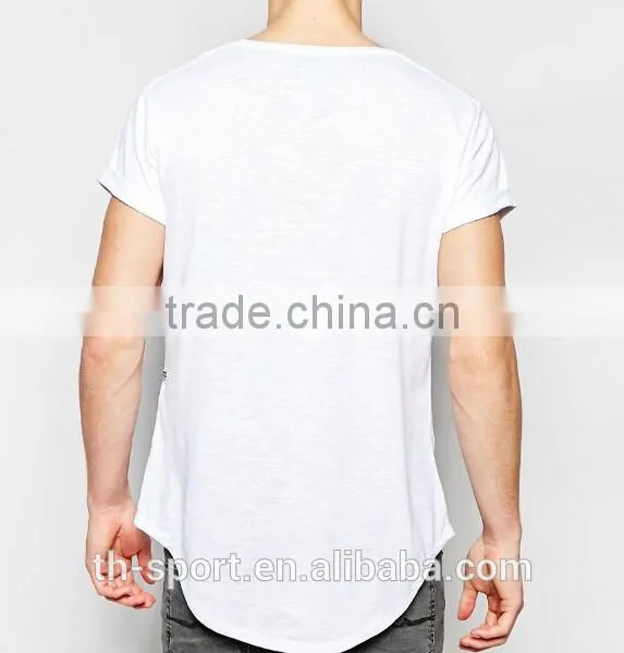 Wholesale China Scoop Hem and Taping Longline Plain t Shirt for Men photo-2