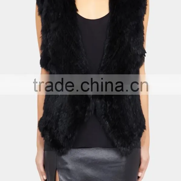 YR827 1*1 Knit Top Quality Fashion Design Factory Quality Ladies Rabbit Fur Gilet photo-2