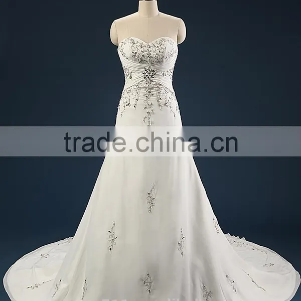 Elegant Embroidered A-Line Strapless Neckline and Sleeveless Lace Wedding Dress AS436 photo-3