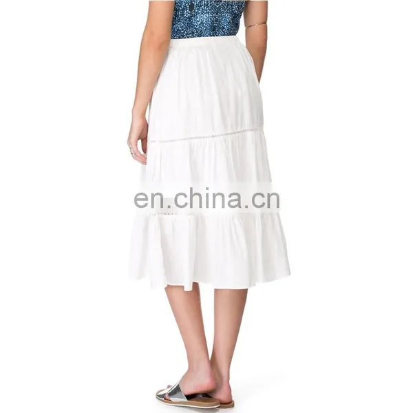 New Arrival White Cotton Draped Blank Long Maxi Skirt photo-2