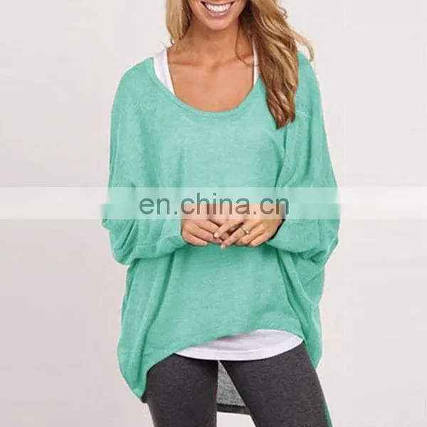 China Manufacturing Polyester/Cotton Blend Fashion Ladies Long Sleeve Pullover Top Loose Casual Blouse Tshirts photo-3