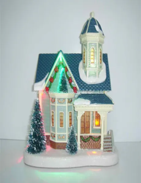 Christmas Decoration 8'' Plastic X'mas House With Led Holiday Gifts