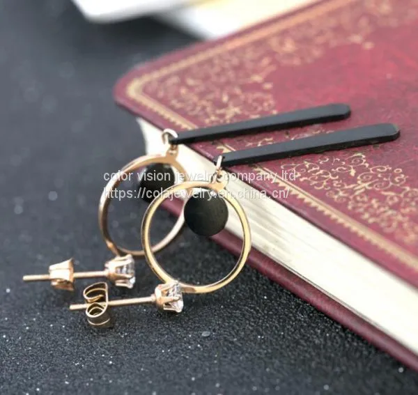 Stainless Steel Round Black Earring Stainless Steel Eardrop photo-5