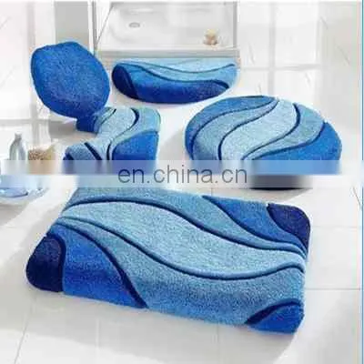 100% Micropolyester Abstract Art Colorful Jacquard Bathroom 5 Piece Set Tufted Anti-slipping Latex Back Floor Bathroom Mat Rug photo-3