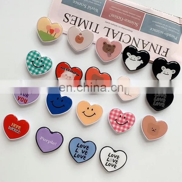 Customised LOGO Heart-shaped Mobile Holder Custom Logo With Epoxy Resin Phone Grip Cell Phone Stand For Phone Sockets