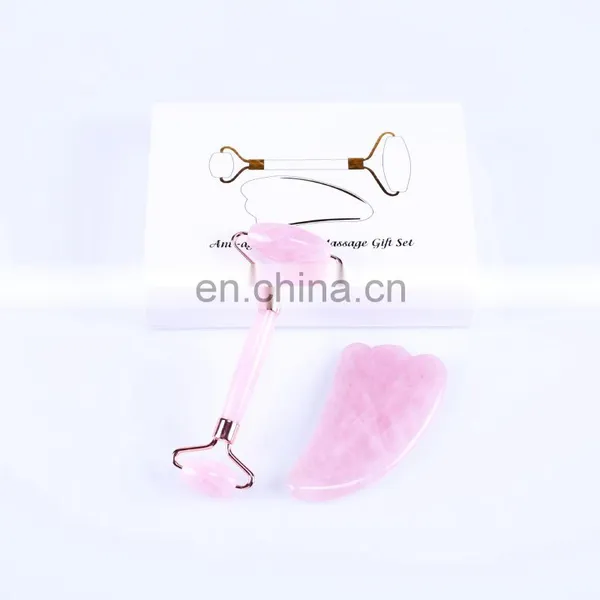 Oem Luxury Packaging 2020 Natural Skin Care Massage Facial Face Pink Quartz Jade Roller And Gua Sha