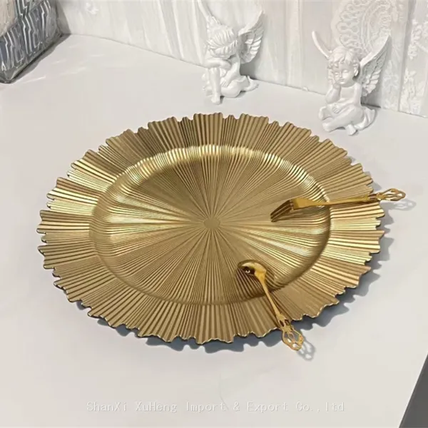13 Inches Gold Charger Plates Plastic Modern Charger Plates for Wedding Event Decoration photo-4