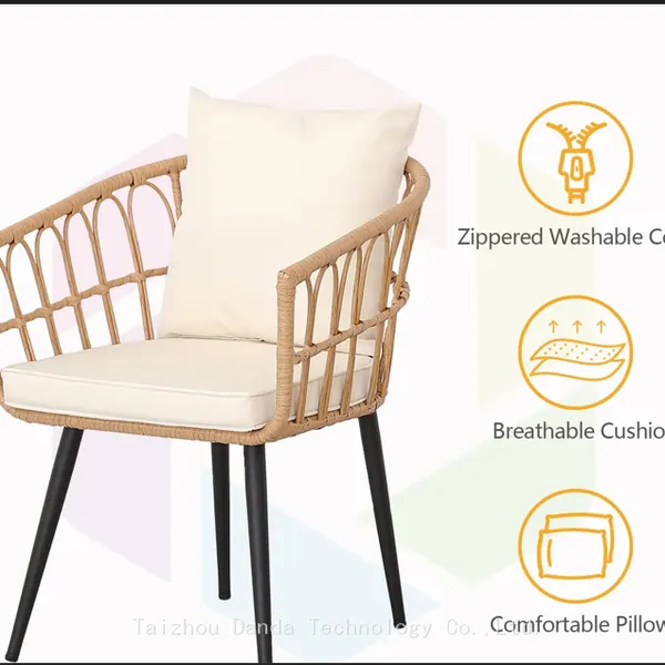 Outdoor Durable Wicker 3pcs Steel Garden Sets With Round Table photo-2