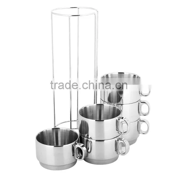 New Product Glass Modern Coffe Tea Sets Double Wall Vacuum Insulated Stainless Steel Turkish Coffee Cups With 7pcs Set photo-2