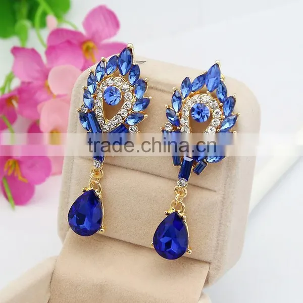 Korean Wind Women Crystal Rhinestone Leaves Water Drop Earrings Wedding Gift photo-4
