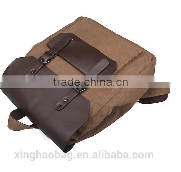 Hot Selling Vintage Casual School Leather Rucksack Custom Black Canvas Backpacks photo-4