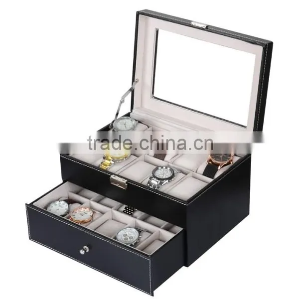 2 Slot Black Luxury Leather Watch Box Packaging With Lock photo-6