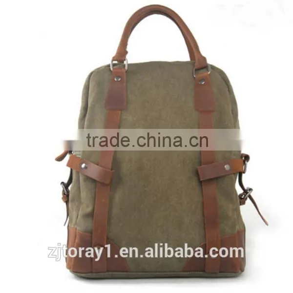 Vintage Leather Canvas Rucksack Backpack Tote Bag photo-5
