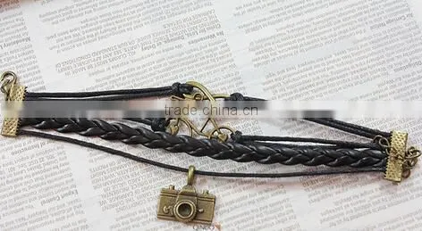 >>New Arrival SW16479 Infinity Camera Bike Leather Charm Bracelet/ photo-3