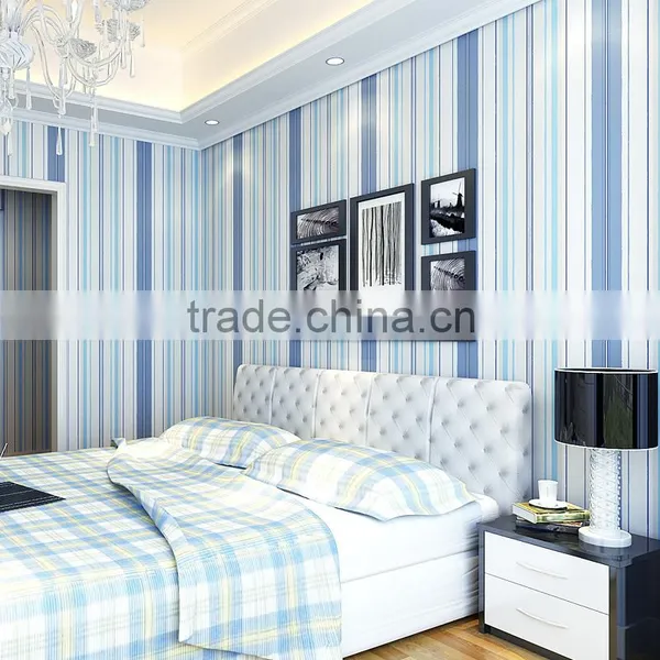 Modern Blue Stripe Non Woven Wallpaper for Home photo-2