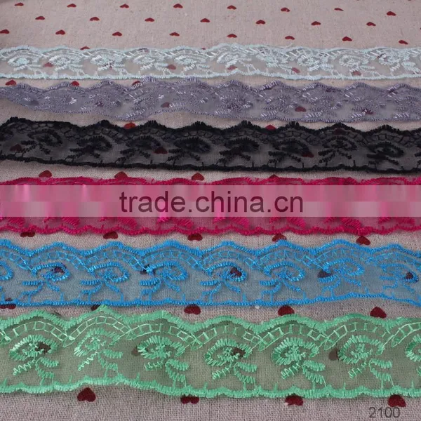 Cheap Ployster Embroidered Mesh Lace Trimming 40colors in Stock.