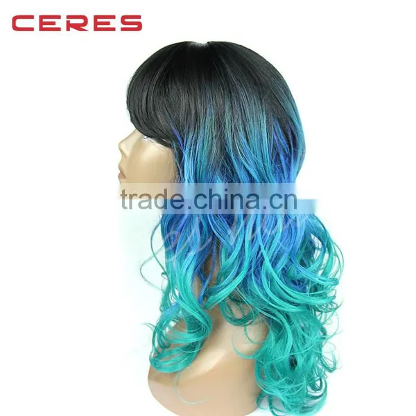 Long Wavy Black Ombre Lace Front Wig Synthetic Hair Wig for Women photo-3