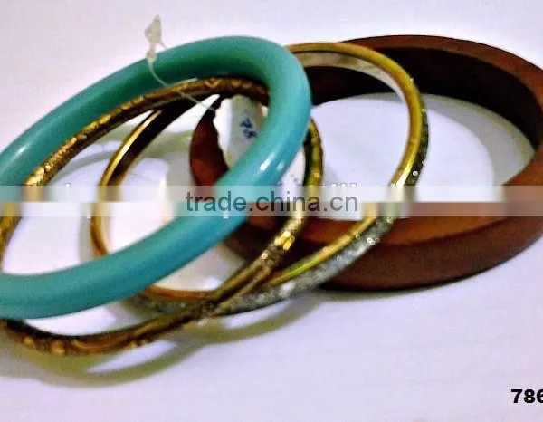 Brass Metal & Wood Fashion Bangle Bracelet Set photo-2