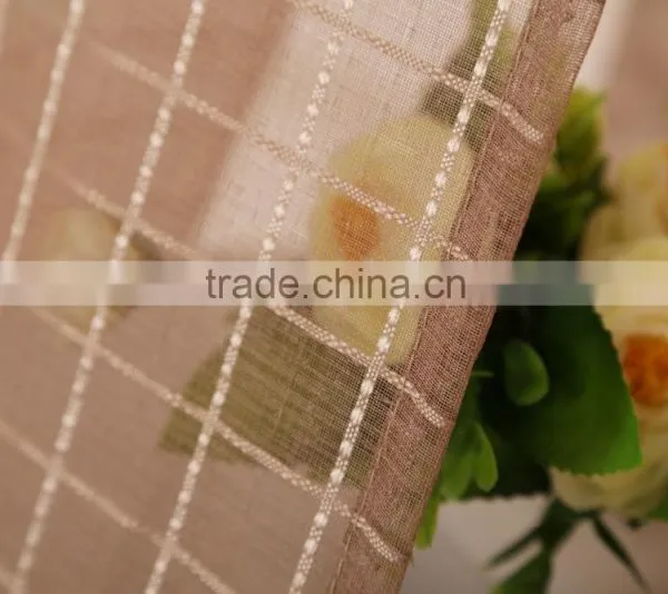 Grid Plaid Sheer Polyester Checked Voile Eyelet Curtain Drapes photo-3
