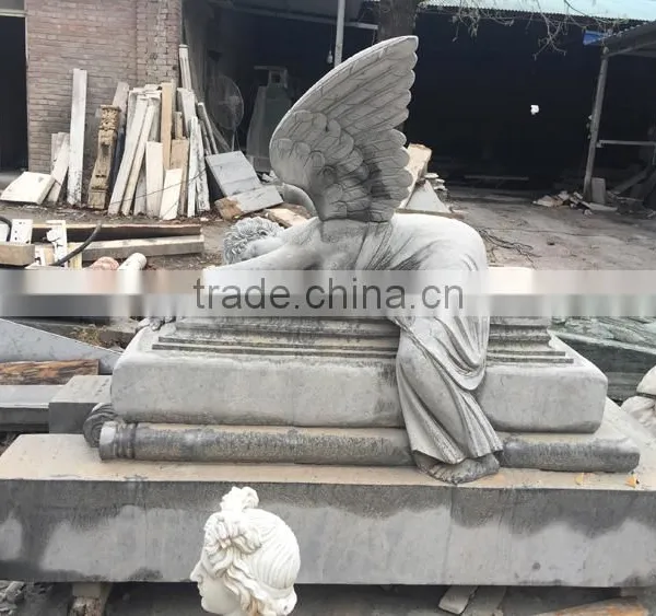 Large Natural Grey Marble Weeping Angel Tombstone for Sale photo-2