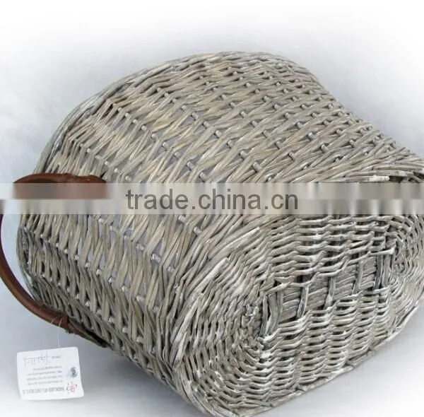 100%Handmade Plastic Lined Grey Wicker Baskets for Plants With Leather Handles photo-3
