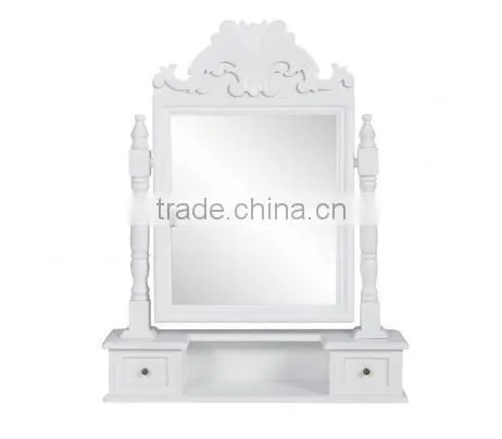 White Color Women Makeup Dresser Drawer Wooden Rotating Mirror With Two Drawers photo-2