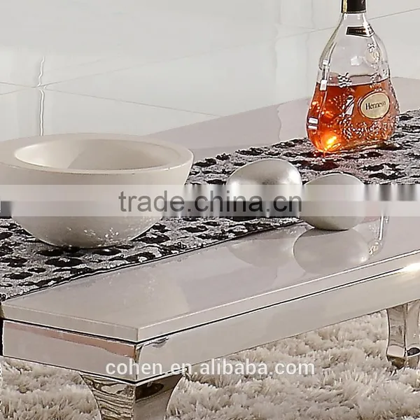 Competitive Price Center Coffee Table With White Marble Top Stainless Steel Legs photo-2