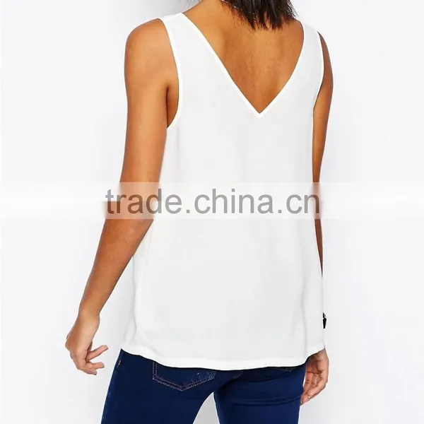 V Front and V Back Fashion Women White Vest photo-3