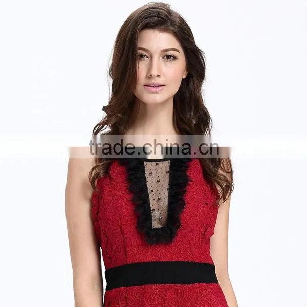 New 2017 Design Long Red Stitching Fashion Lady Dress photo-2