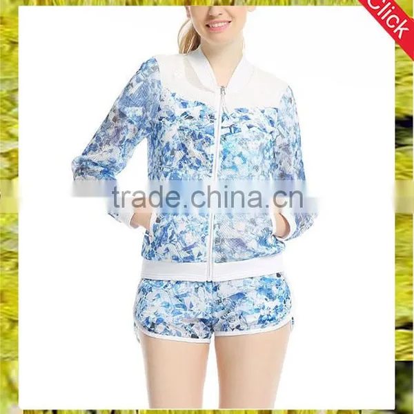 High Quality Women Custom Printed Tracksuits Gym Sportswear Jacket Fitness Shorts