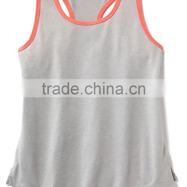 100% Ctn, S/J, 160 Gsm, Children Girls Tank Top With Side Slit and Contrast Piping