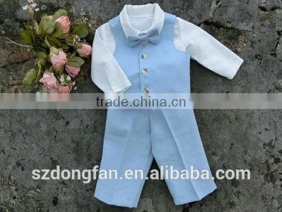 Cute Baby Boy Suit 3pcs Linen Ring Bearer Wear Shirts+Pants+Waistcoat photo-5