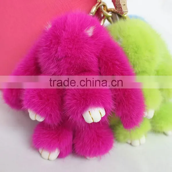 Myfur Fashion Hot Pink Rose Custom Mink Fur Rabbit Shape Keychain for Bag Charm photo-6