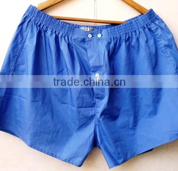 Latest New Mens Boxer Shorts Solid Blue Two Button Closure Shorts With Pockets Smocked Elastic Waist Men Underwear Casual Short