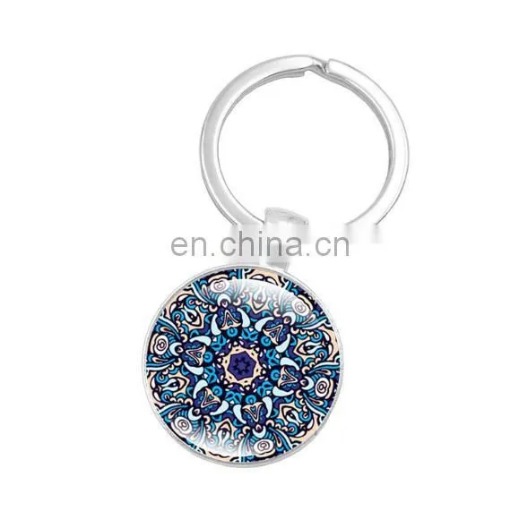 Stock Mandala Art Picture Glass Cabochon Pendant Keychains Sacred Geometry Yoga Om Fashion Jewelry Key Ring photo-4