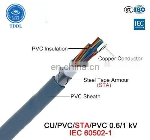 Multi-core 0.6/1kV Copper Conductor PVC Insulated Steel Tape Armoured PVC Sheathed NYBY Control Cable photo-2