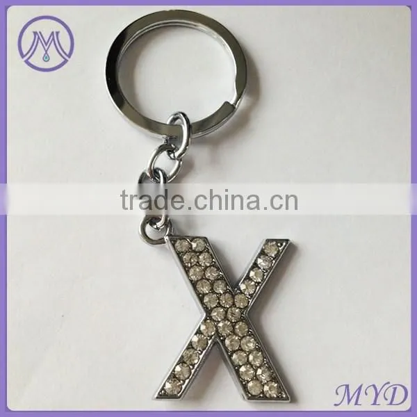 F Letter Metal Key Chain Alphabet Key Ring With Rhinestone Paved photo-4