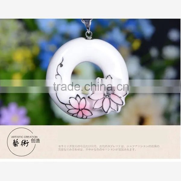Czech Diamond Paved Enamel Famille Rose Porcelain Glazed Pendant Necklace photo-5