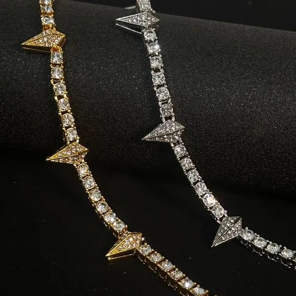 Fashionable Punk Hip Hop Spiked Necklace Shiny Rhinestone Inlaid Crystal Tennis Chain Suitable For Men Daily & Night photo-3