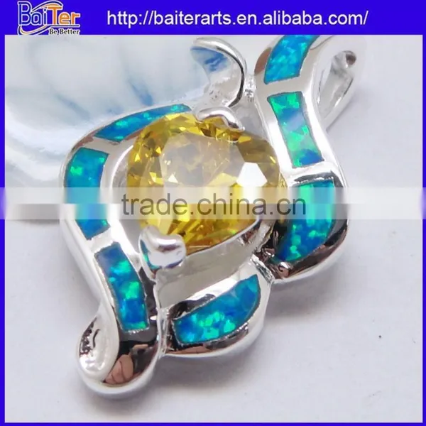 Hot !!! Created Blue Opal And Pear Cut Olivine Peridot Pendant Necklace Fancy Pendant Designs For Girls photo-5