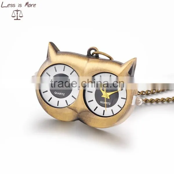 Double Timing Clock Fashion Owl Pocket Watch Necklace for Kid
