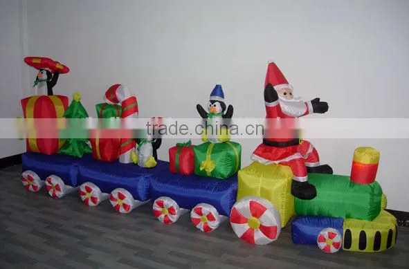 Christmas Santa and Penguins in Train Outdoor Inflatable Decoration