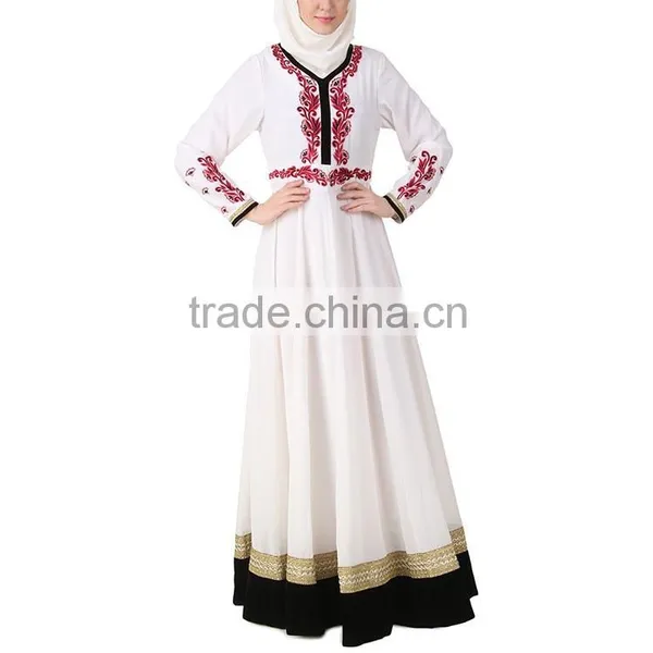 Islamic Clothing Hijab Muslim Wear White Chiffon Embroidered Woman Abaya photo-2