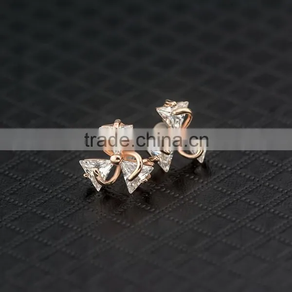 18K Gold Plated Flower Flawless CZ Women Silver Stud Earrings