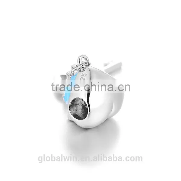 Hot Sale Blue Enamel Solid S925 Heart Silver Plated Bell Couple Bracelet Key Lock Personal Long Chains SlideCharms Pendants photo-3