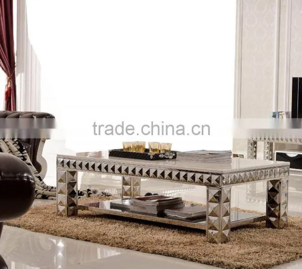 C338 Rectangle Diamond Marble Stainless Steel Coffee Table photo-3