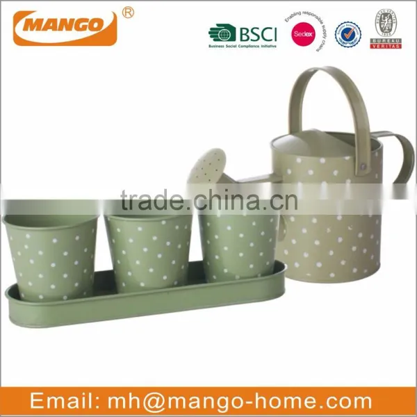 Set of 3 With Tray Decal Metal Mini Flower Pot photo-2